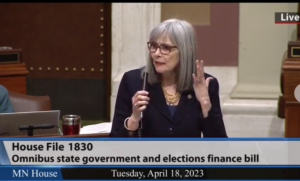 Rep. Ginny Klevorn’s (DFL-Plymouth) State Government budget bill (HF1830) passed the House (70-59) on Tuesday.