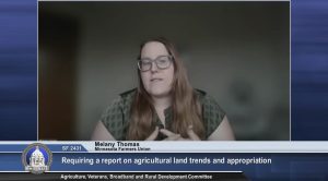 Melany Thomas, a certified organic producer in Clay County, testified in support of Sen. Robert Kupec’s bill directing the Minnesota Department of Agriculture to study land ownership trends in the state.