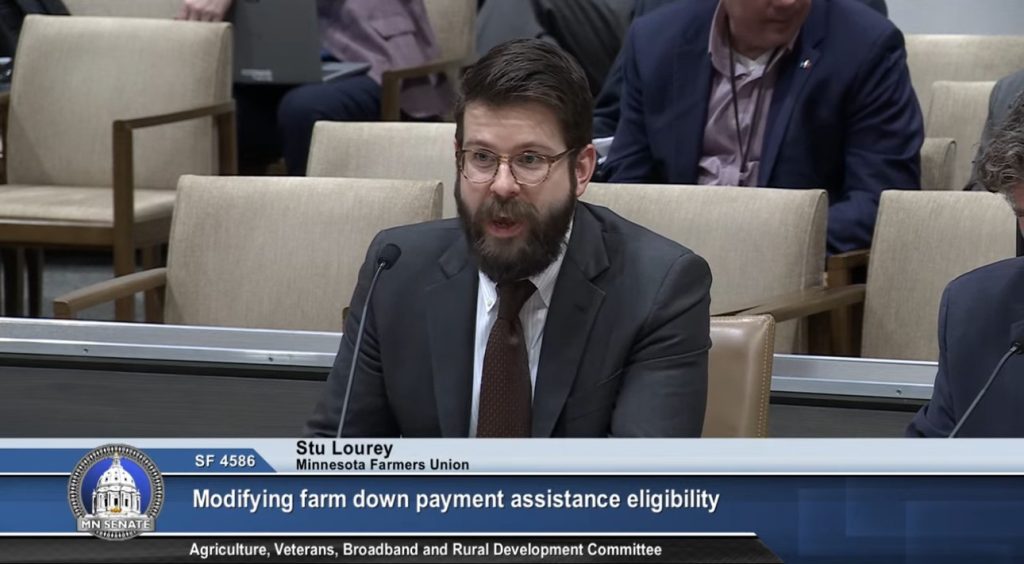 Stu Lourey, MFU Director of Government Relations, testified in support of Chair Aric Putnam's bill to modify eligibility requirements for the Farm Down Payment Assistance program.
